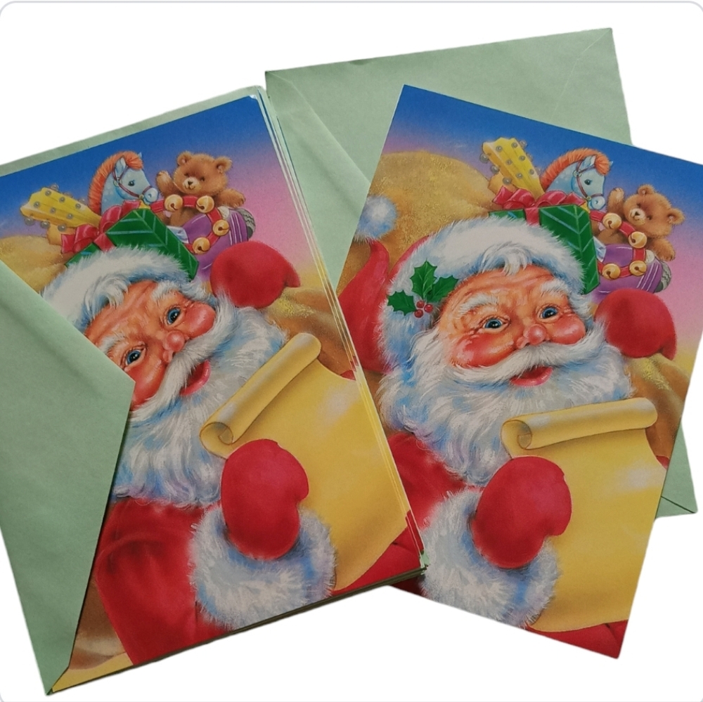 🍀4/$19🍀10 pcs Holiday Greeting Santa Claus Cards French text inside/envelopes